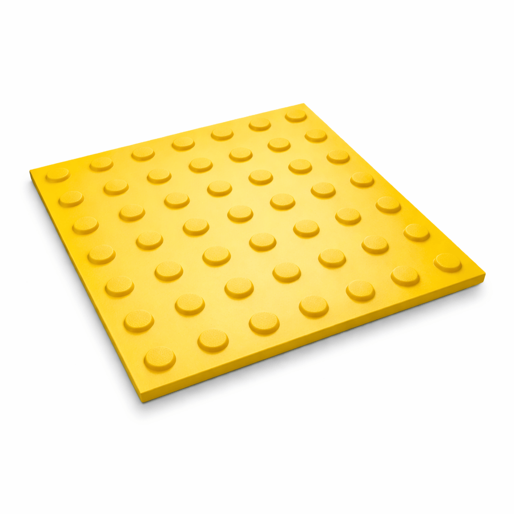 Black polymer tactile hazard warning tile with raised studs, 300mm x 300mm, for safety and accessibility.